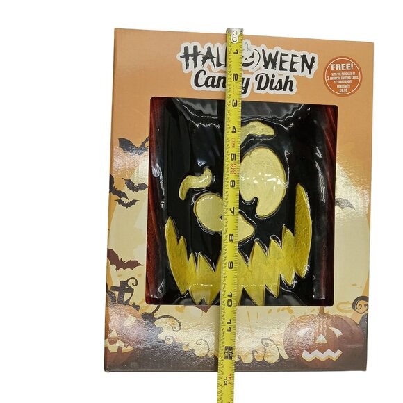 Halloween Candy Dish With Pumpkin Face Black & Orange Perfect For Trick-Or-Treat - Picture 4 of 4